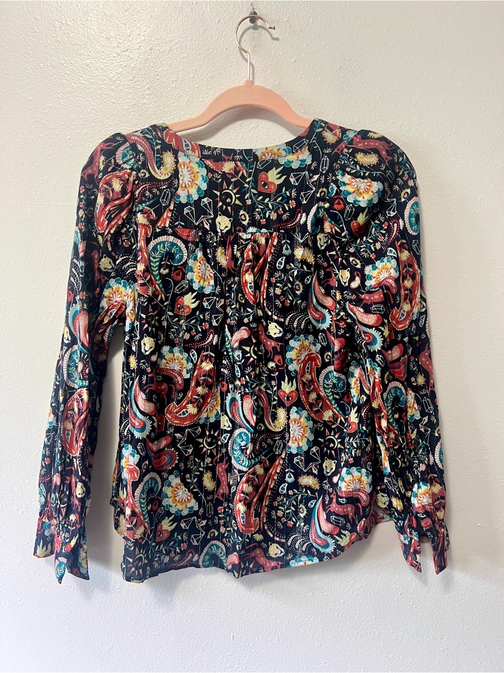 Loft Whimsical Metallic Paisley Long Sleeve Blouse - Small Petite - Picture 8 of 11